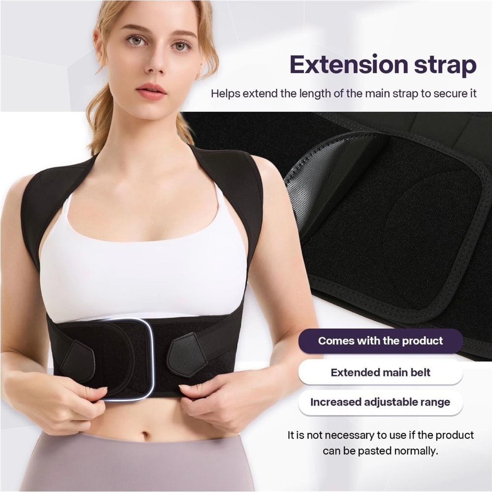 Black Posture Support Brace with Adjustable Straps - Picture 5 of 5